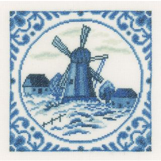 Borduurpakket Windmolen Delfts blauw - Lanarte