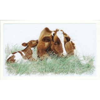 Borduurpakket Bruine koe met kalf Linnen - Thea Gouverneur