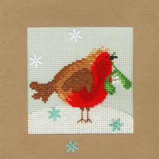 Borduurpakket kerstkaart Snowy Robin - Bothy Threads