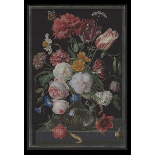 Borduurpakket Stilleven met bloemen in een glazen vaas Black Collection - Thea Gouverneur