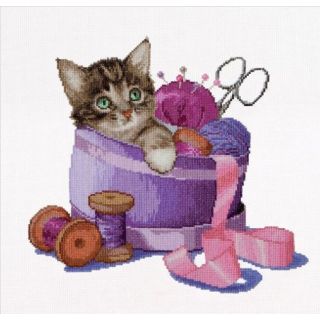 Borduurpakket Kitten In sewing basket - Thea Gouverneur